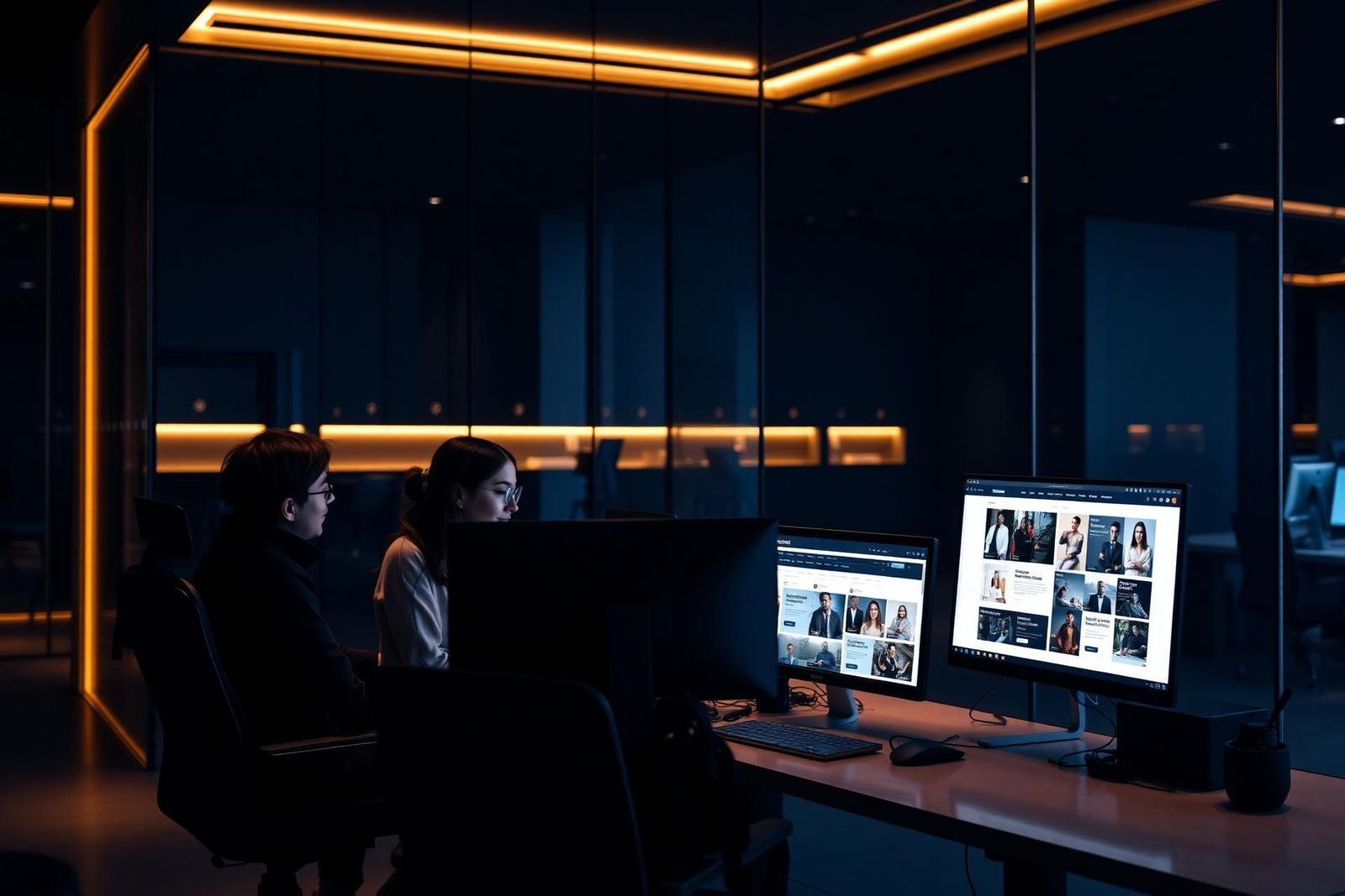 Web designers working on a website at Apex Web Studio